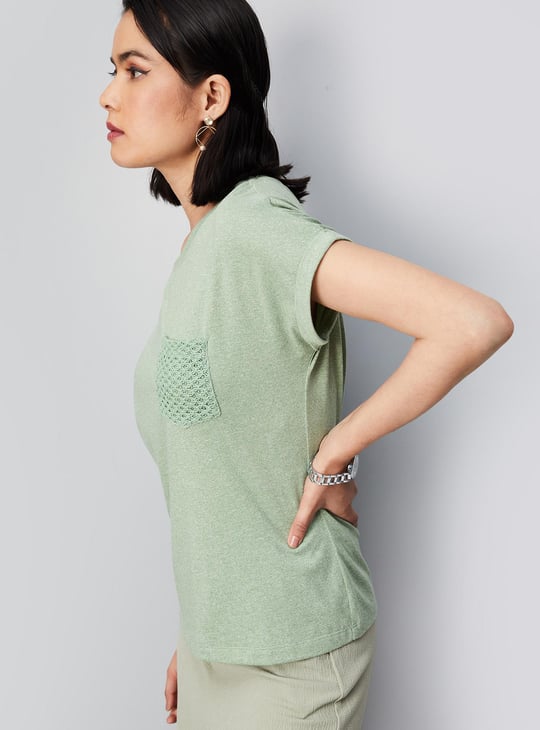 Women Crochet Pocket T-shirt