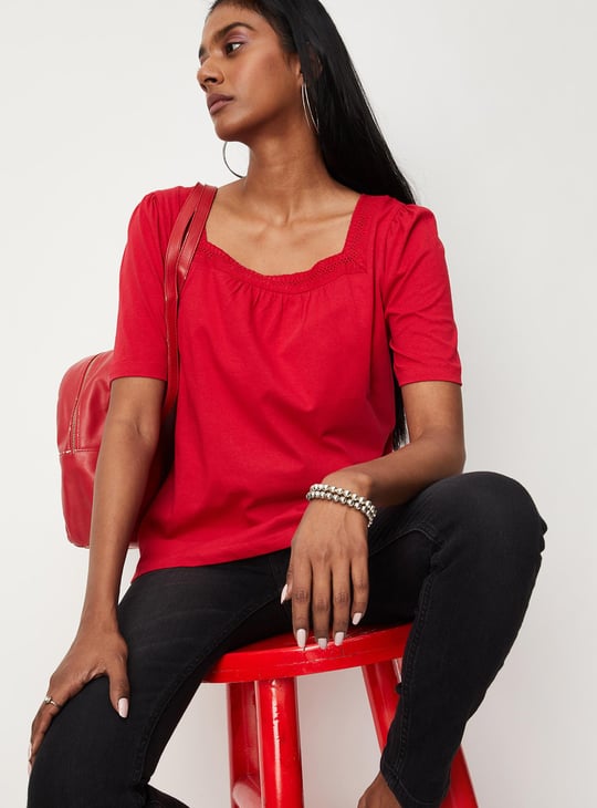 Women Embroidered Square Neck Top