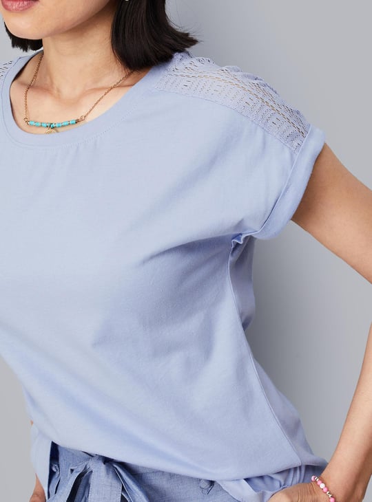 Women Lace Panel Extended Sleeve Top