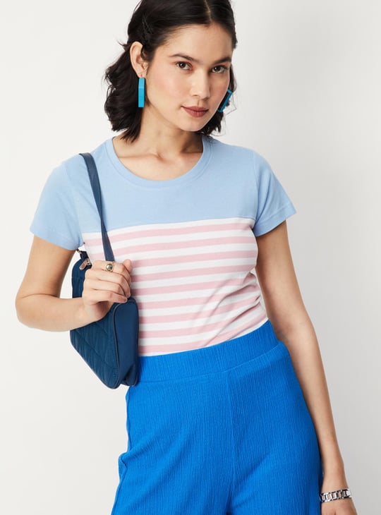 Women Striped Round Neck T-shirt