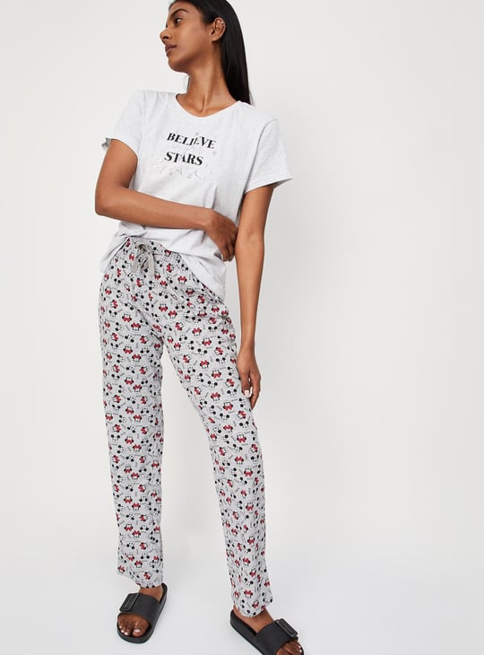 Women Minnie Mouse Print Knit Pyjamas