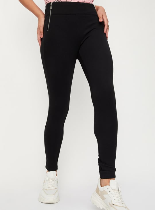 Women Solid Jeggings with Zipper Detail