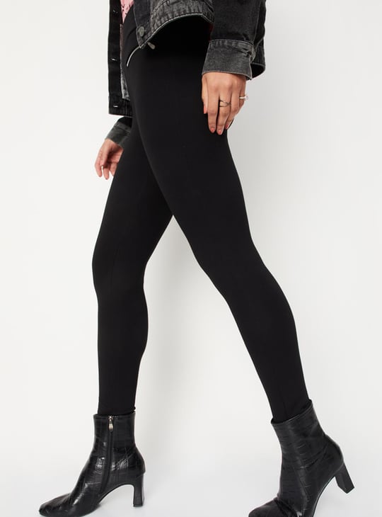 Women Solid Jeggings with Front Zipper Detail