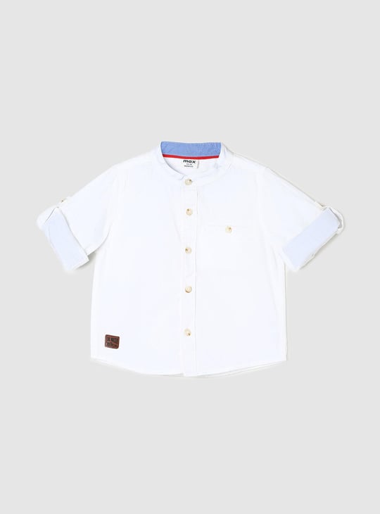 Boys Solid Band Collar Shirt