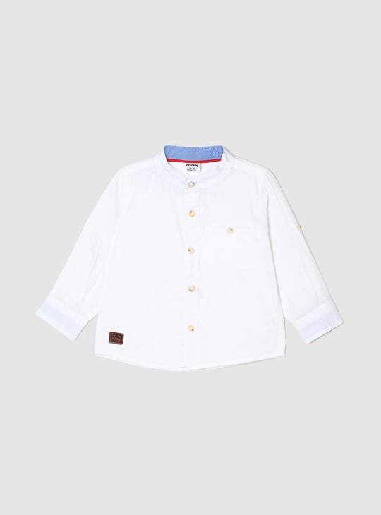 Boys Solid Band Collar Shirt