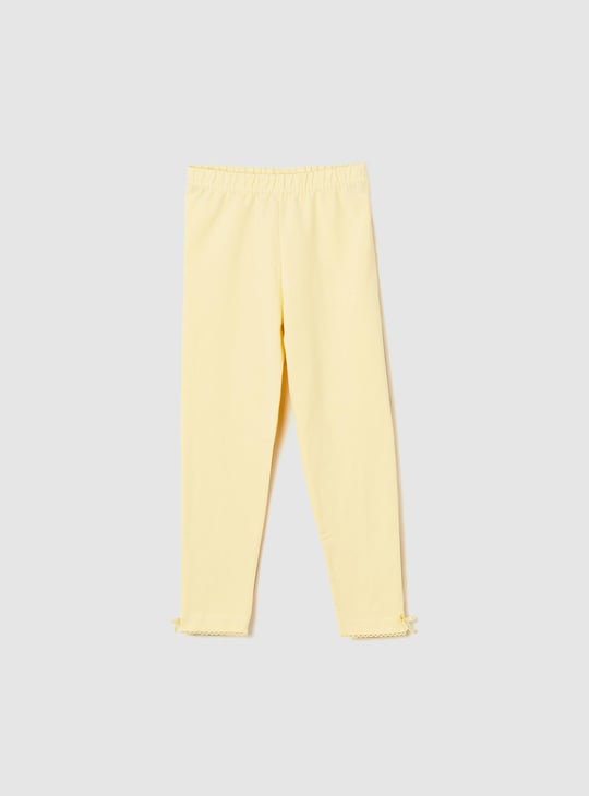 Girls Knit Bow Hem Leggings Solid