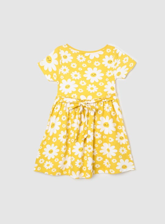 Girls Floral Printed Round Neck A-Line Dress