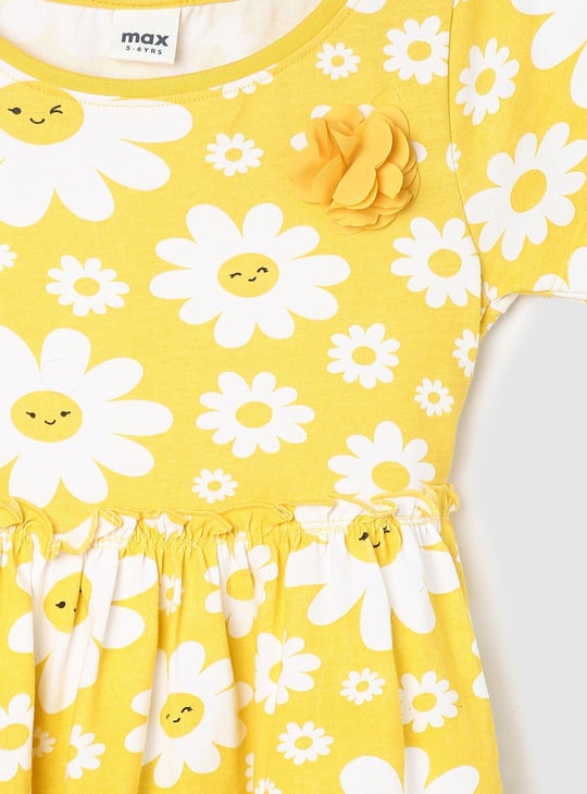 Girls Floral Printed Round Neck A-Line Dress