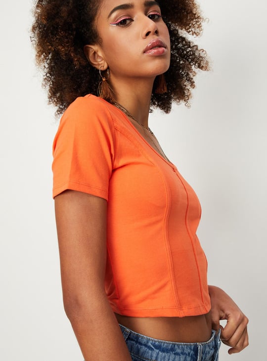 Women Textured Round Neck Corset Top