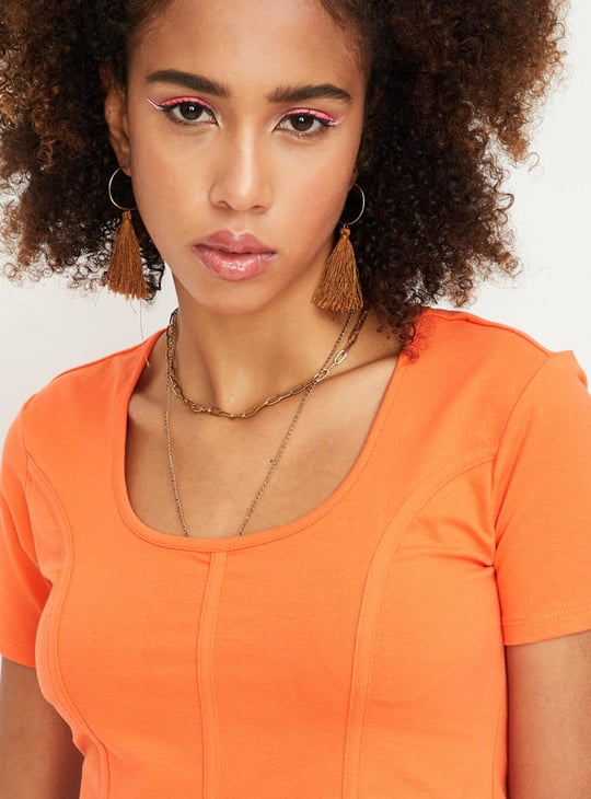 Women Textured Round Neck Corset Top