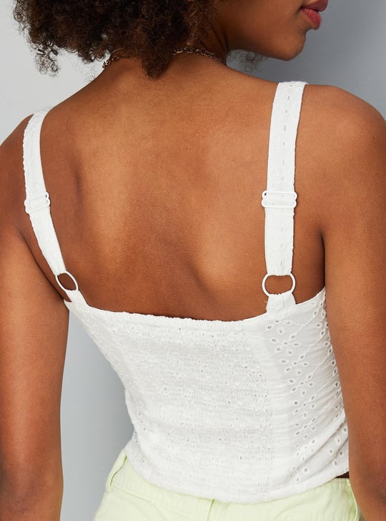 Women Schiffli Zip Corset Top | White | Embroidered