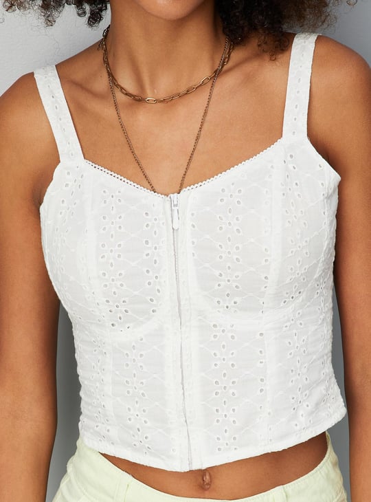 Women Schiffli Zip Corset Top