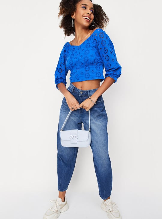 トップス andmary Paula lacey chiffon tops Blue ANDMARY】Paula lacey chiffon tops
