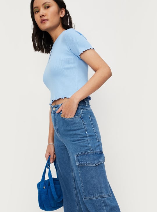 Women Ribbed Cut-Out Crop Top