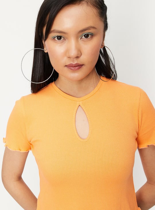 Women Ribbed Cut-Out Crop Top