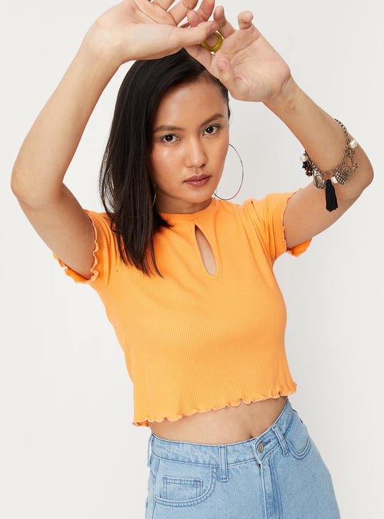 Women Ribbed Cut-Out Crop Top