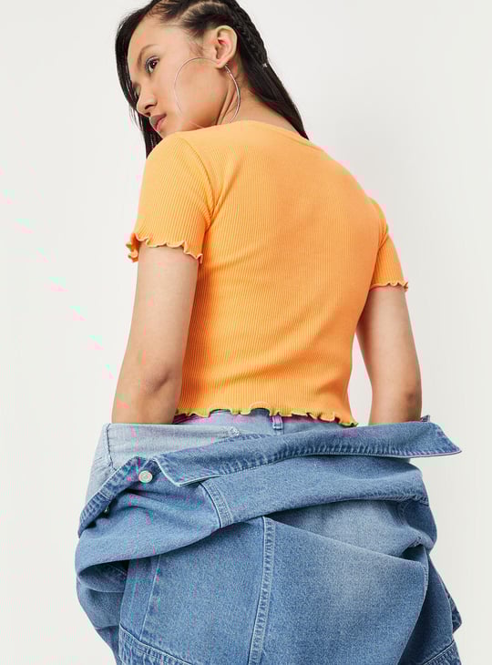 Women Ribbed Cut-Out Crop Top