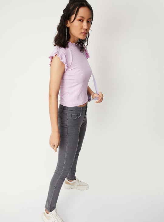 Women Ribbed High Neck Top
