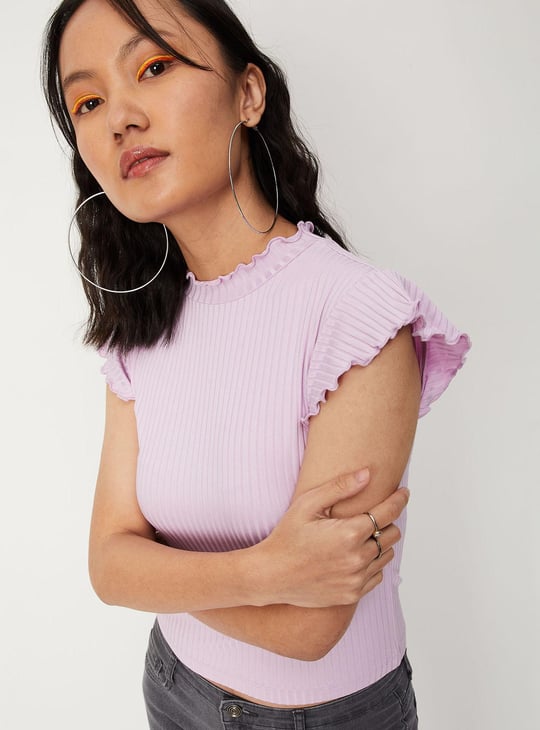 Women Ribbed High Neck Top