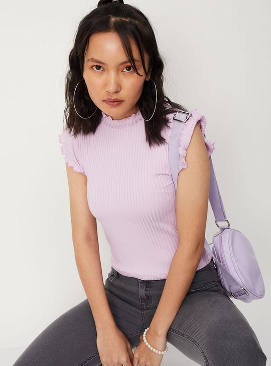 Women Ribbed High Neck Top
