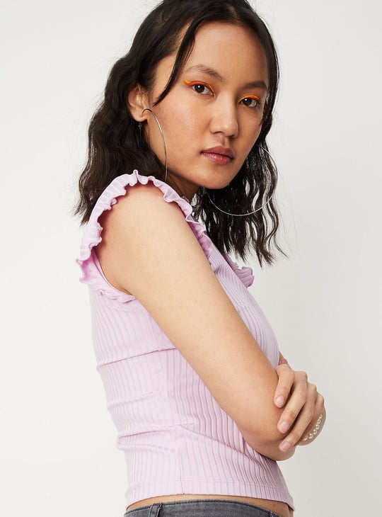 Women Ribbed High Neck Top