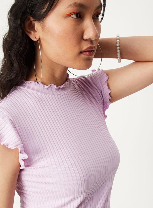 Women Ribbed High Neck Top