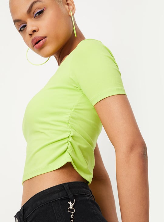 Women Solid Square Neck Crop T-shirt