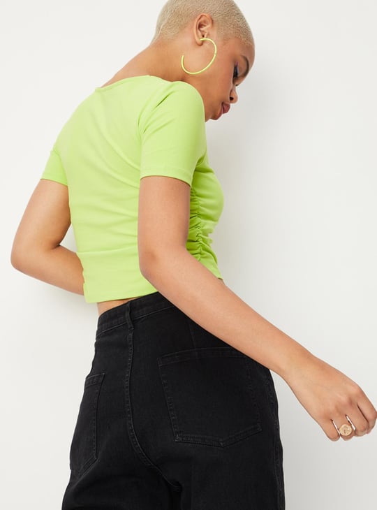 Women Solid Square Neck Crop T-shirt