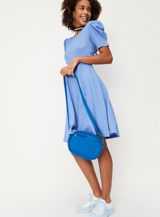 Women Textured Back Tie-Up A-line Dress