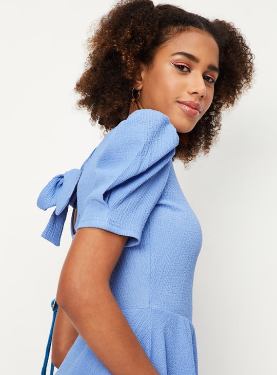 Women Textured Back Tie-Up A-line Dress