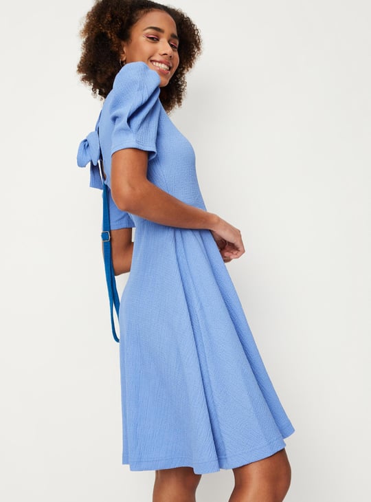 Women Textured Back Tie-Up A-line Dress