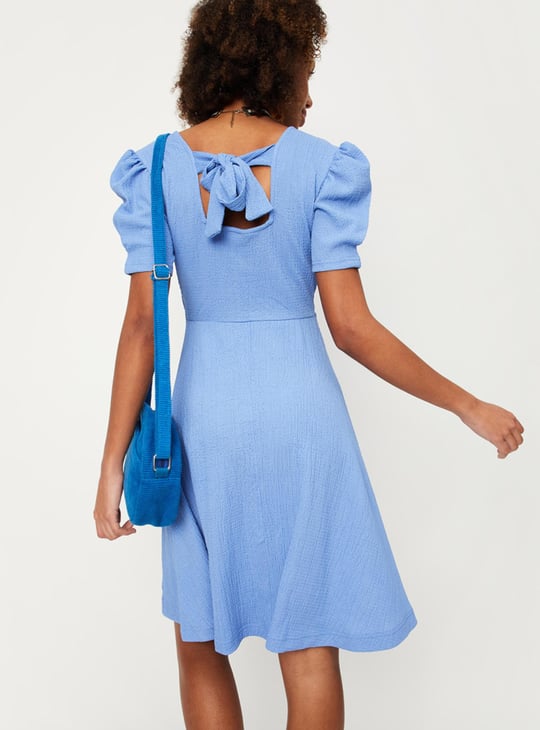 Women Textured Back Tie-Up A-line Dress