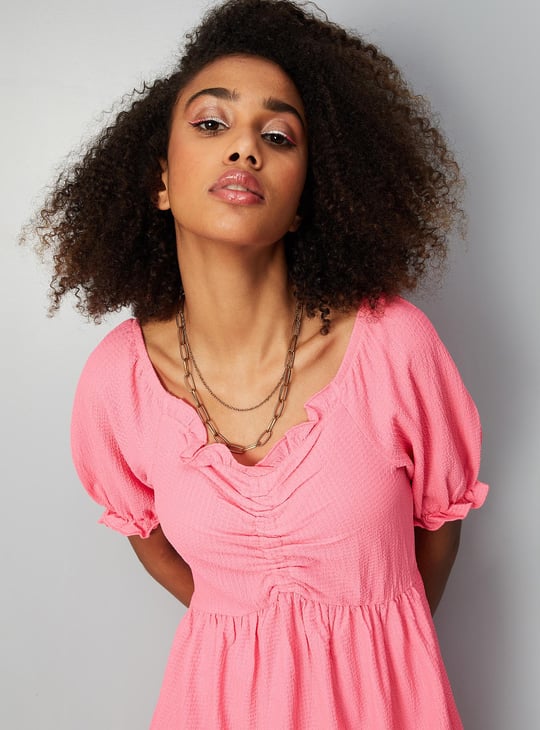 Women Ruched Knit A-line Dress