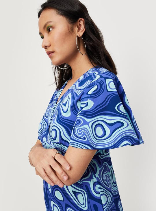 Women Printed Flutter Sleeves Wrap Dress