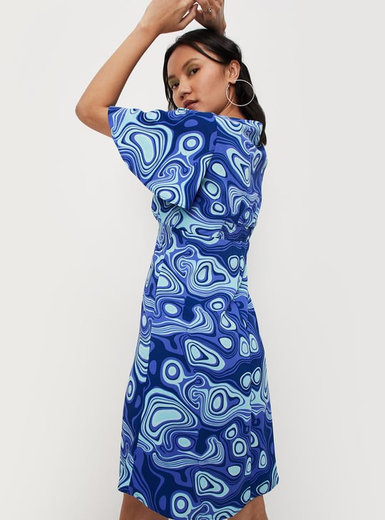 Women Printed Flutter Sleeves Wrap Dress