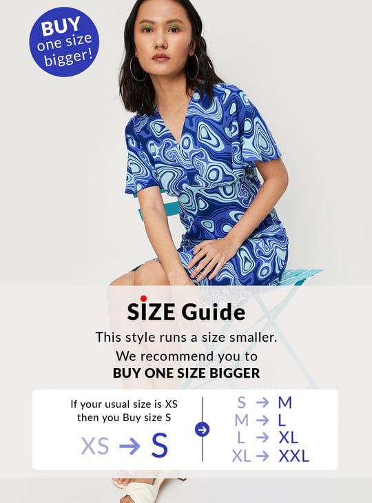 Women Printed Flutter Sleeves Wrap Dress