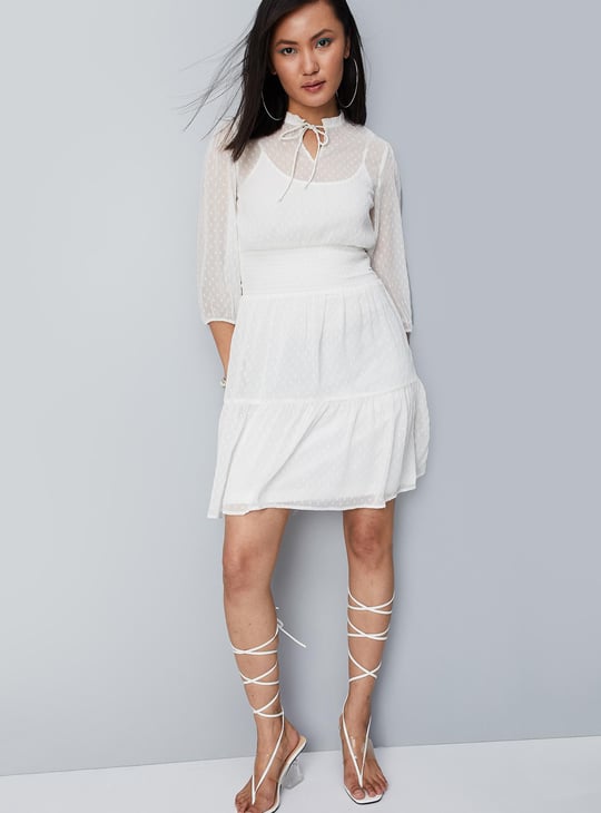 Women Smocked Chiffon Blouson Dress with Lining