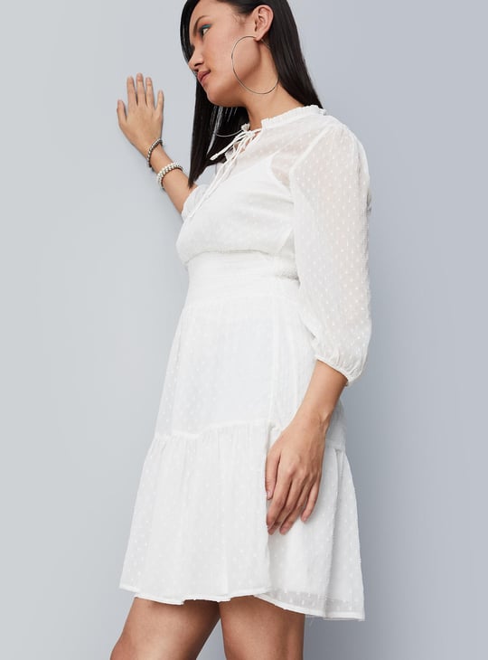 Women Smocked Chiffon Blouson Dress with Lining