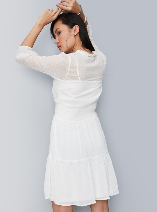 Women Smocked Chiffon Blouson Dress with Lining