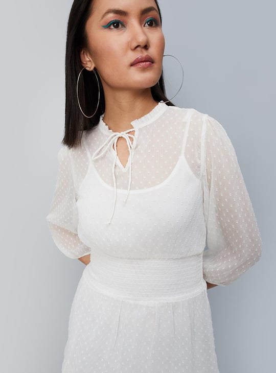 Women Smocked Chiffon Blouson Dress with Lining