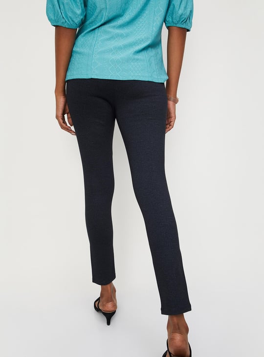 Women Solid Knitted Cropped Ponte Treggings