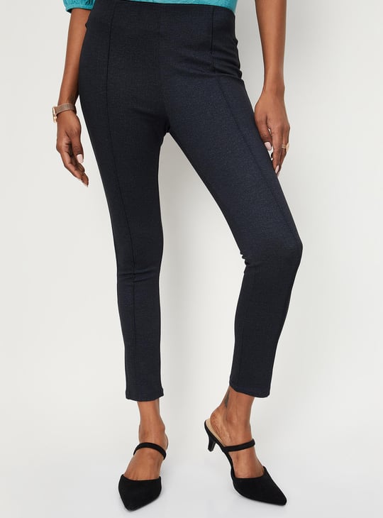 Women Solid Knitted Cropped Ponte Treggings