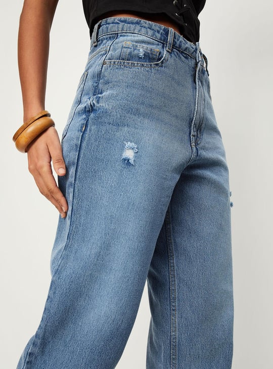 Women Distressed Mom Fit Jeans