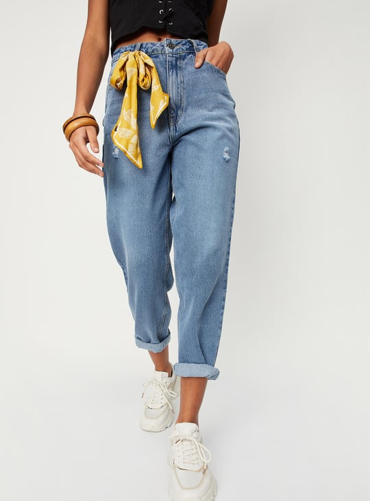 Women Distressed Mom Fit Jeans
