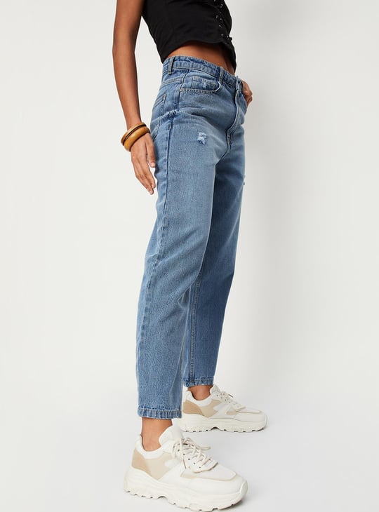Women Distressed Mom Fit Jeans