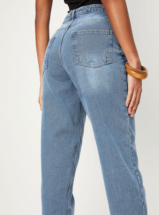Women Distressed Mom Fit Jeans