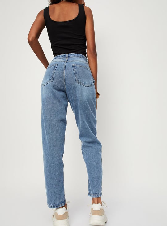 Women Distressed Mom Fit Jeans