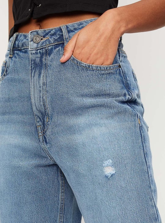 Women Distressed Mom Fit Jeans