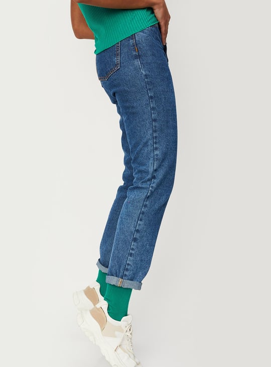 Women Washed Mom Fit Jeans