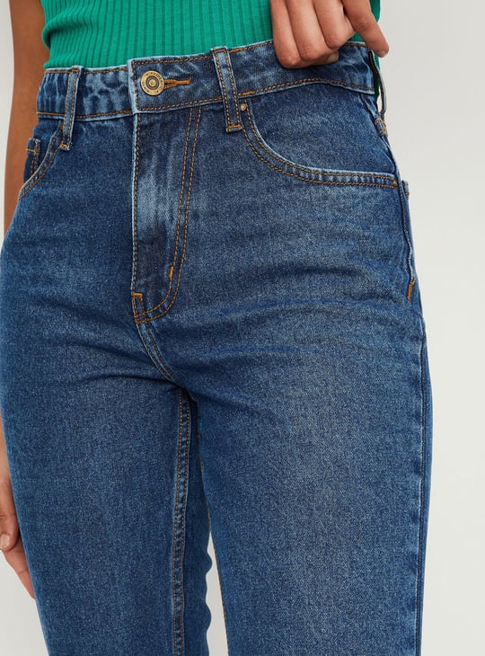 Women Washed Mom Fit Jeans